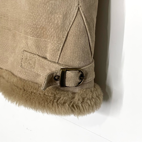 Canda Tan Suede B-3 Aviator Jacket Shearling Lining Size Large - Picture 3 of 14
